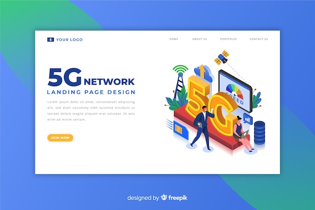 Free vector 5g isometric landing page