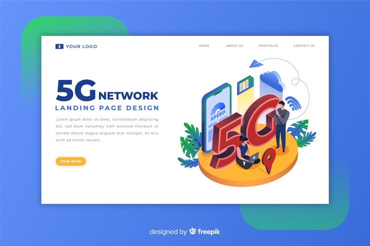 Free Vector 5g landing page in isometric design
