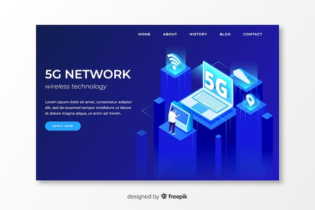 Free vector 5g network  landing page in isometric design