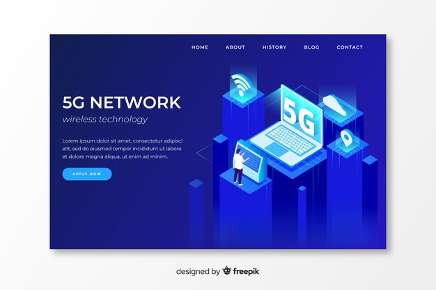 アイソメデザインの5gネットワークランディングページ