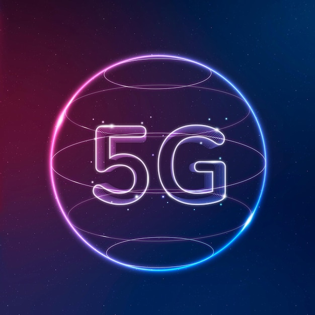 Vettore gratuito vettore dell'icona della tecnologia di rete 5g in neon su sfondo sfumato