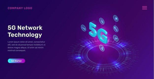 Сетевая технология 5G, изометрическая концепция