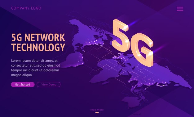 5g network technology isometric landing page.