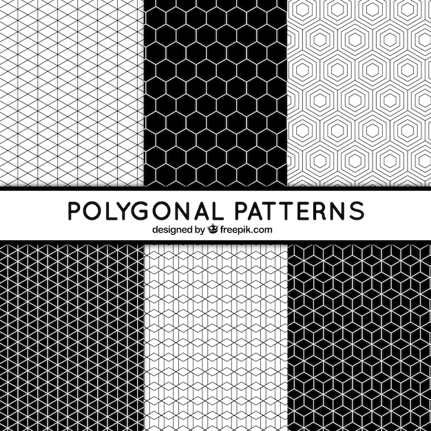 6 black and white patterns with polygonal shapes