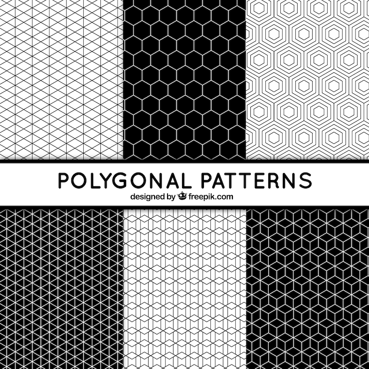 Free Vector 6 black and white patterns with polygonal shapes