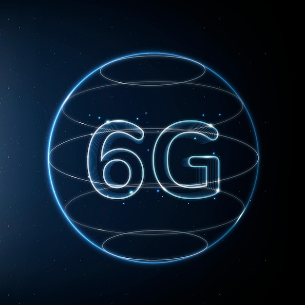 Tecnologia di connessione globale 6g blu nell'icona digitale del globo