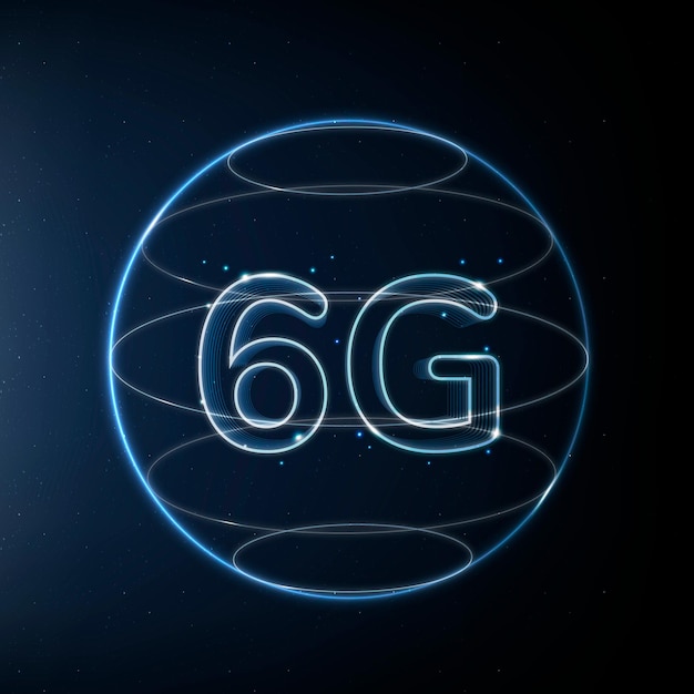 6g global connection technology blue in globe digital icon