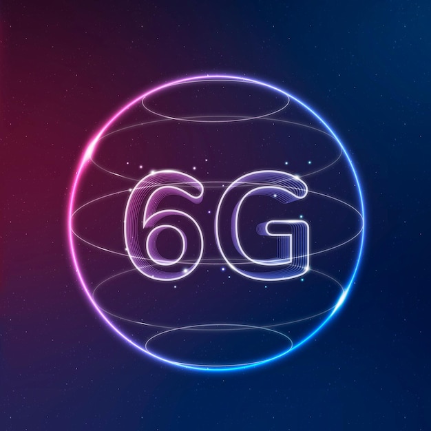 Vettore gratuito tecnologia di connessione globale 6g neon nell'icona digitale del globo