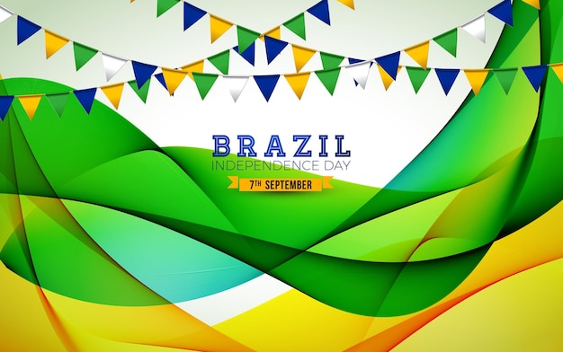 밝은 배경에 화려한 파티 플래그와 함께 9월 7일 브라질 독립 기념일 그림