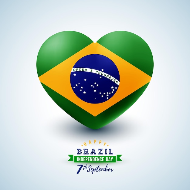 9月7日ブラジル独立記念日のイラストと明るい背景にハートの国旗