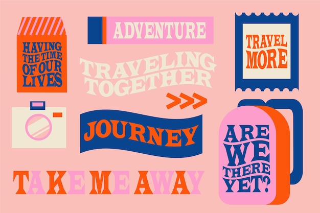 Free vector 70s style travel sticker collection