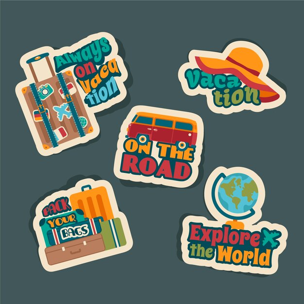 70s style travel sticker collection