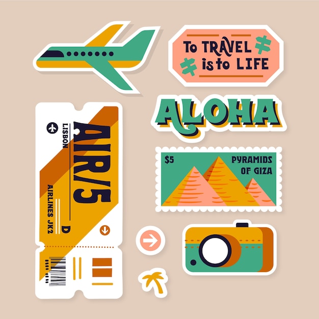 Free vector 70s style travel sticker collection