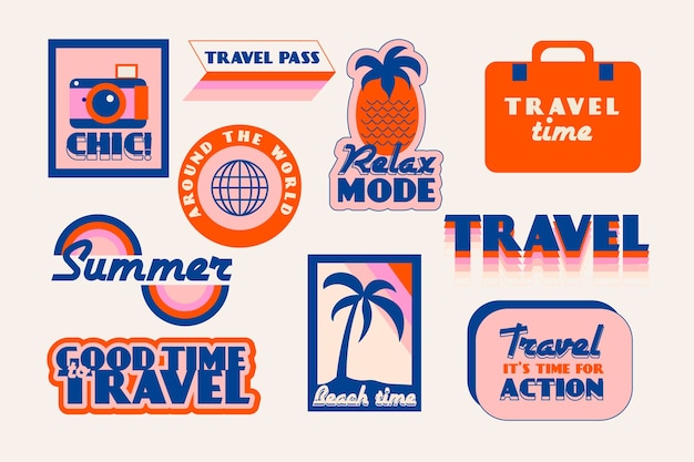 70s style travel sticker collection