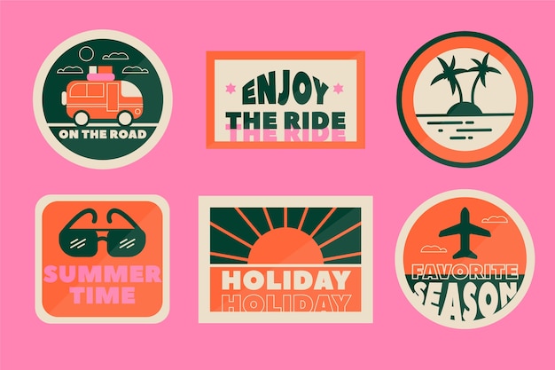 Free vector 70s style travel sticker set