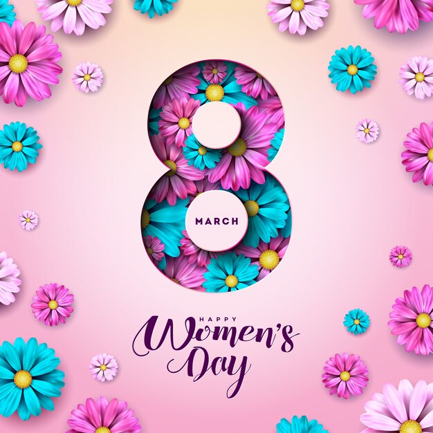 8 марта Счастливый женский день цветочные открытки.