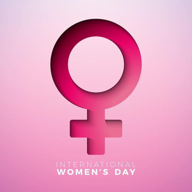 Vettore gratuito 8 marzo giornata internazionale della donna illustrazione vettoriale con simbolo femminile su sfondo rosa chiaro