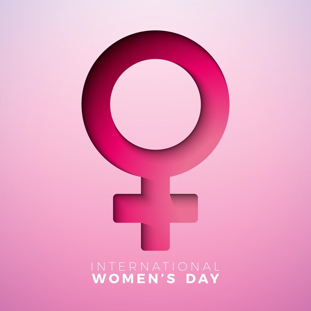 3月8日国際女性デーのベクトル図、淡いピンクの背景に女性のシンボル