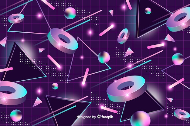 Free vector 80's geometric background with 3d elements