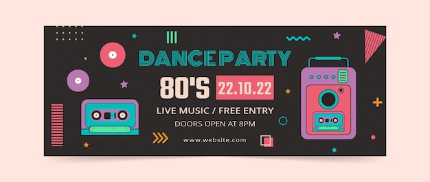 Free vector 80s party flat facebook cover