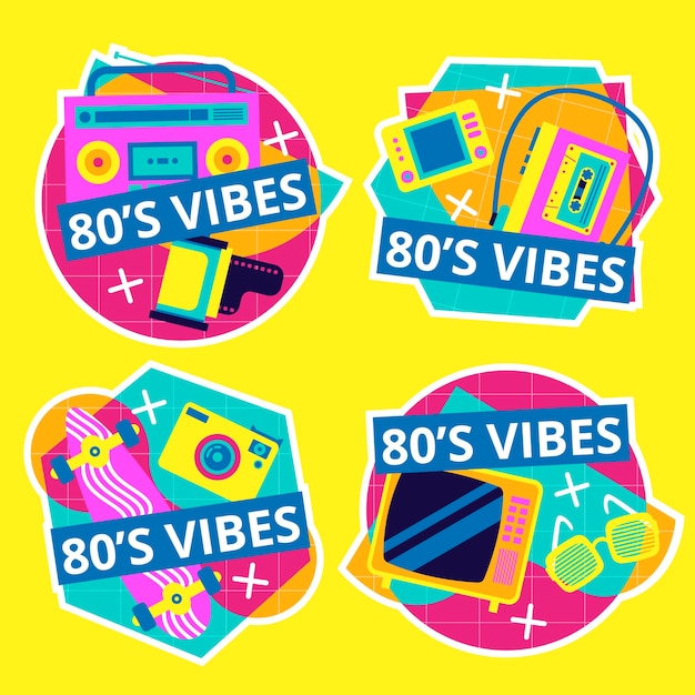 Free vector 80s party flat labels or badges set