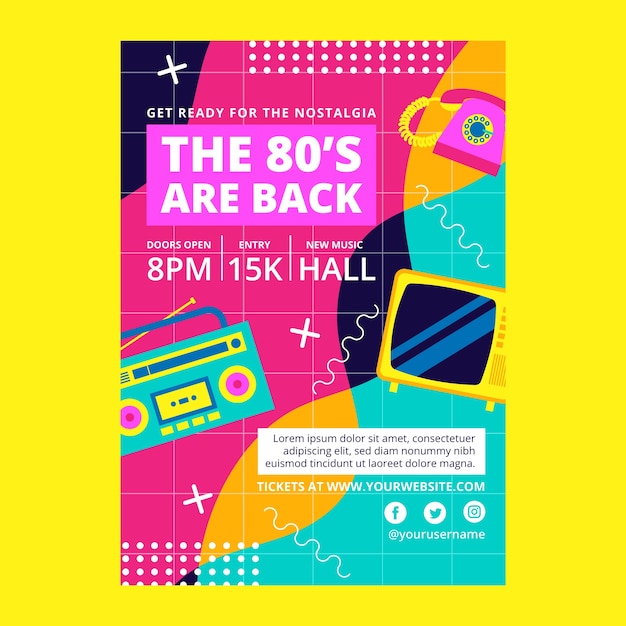 Free vector 80s party flat poster