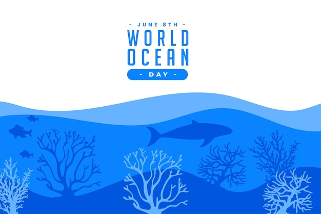 Free vector 8th june world ocean day background with whale and coral design
