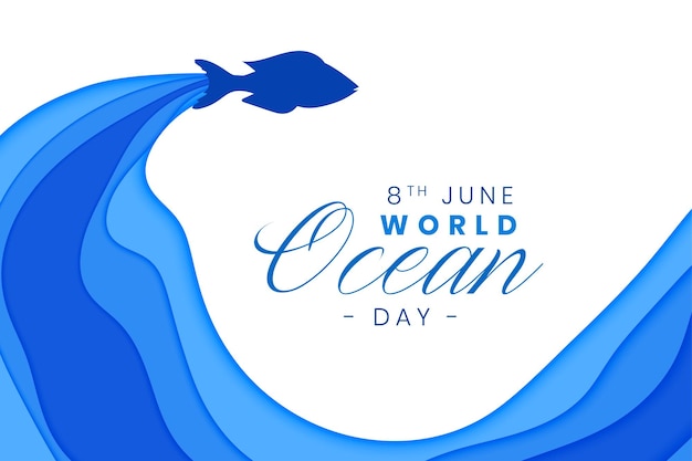 무료 벡터 6월 8일 세계 해양의 날 포스터는 물과 기후를 보호합니다