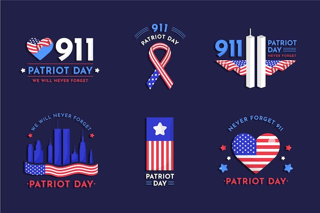 Free vector 9.11 patriot day badges collection
