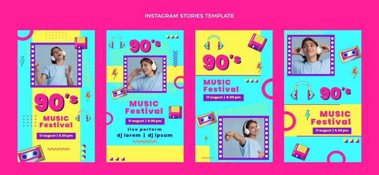 無料Vector 90年代の音楽祭のinstagramストーリー