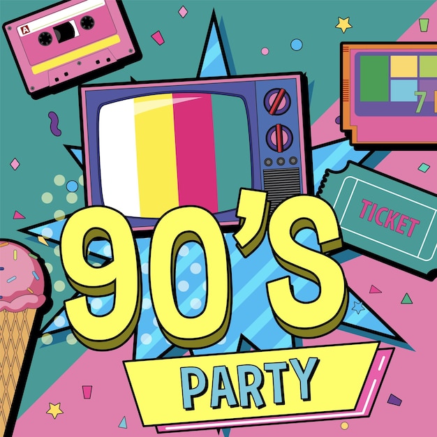 Бесплатное векторное изображение Шаблон плаката вечеринки 90-х годов