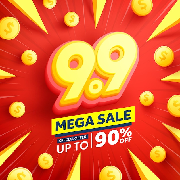 99 shopping day poster or banner with golden coins