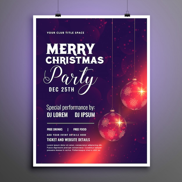 メリークリスマスパーティーお祝いチラシテンプレート 無料のベクター