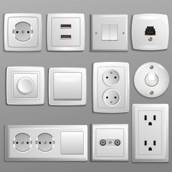 さまざまな種類の電源ソケットと分離されたスイッチャーの電気プラグと電気イラストセットのソケットとスイッチベクトル電源コンセント プレミアムベクター さまざまな種類の電源ソケットと分離されたスイッチャーの電気プラグと電気イラストセットのソケットとスイッチベクトル電源コンセント プレミアムベクター