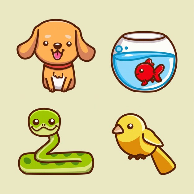 屋外で一緒にいる別のかわいいペット 無料のベクター