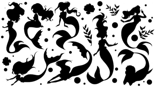 城の海底とかわいいpurrmaid プレミアムベクター