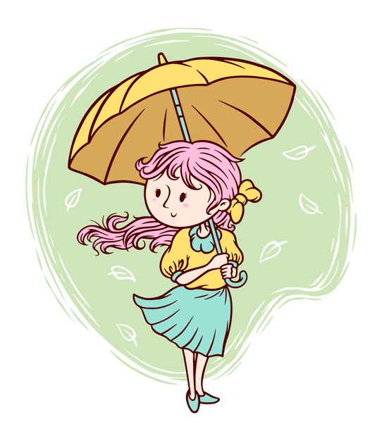風船や傘で飛んでいるかわいい女の子とのシームレスなパターン プレミアムベクター