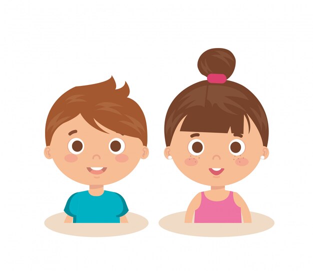 カップルの小さな子供たちのキャラクター 無料のベクター