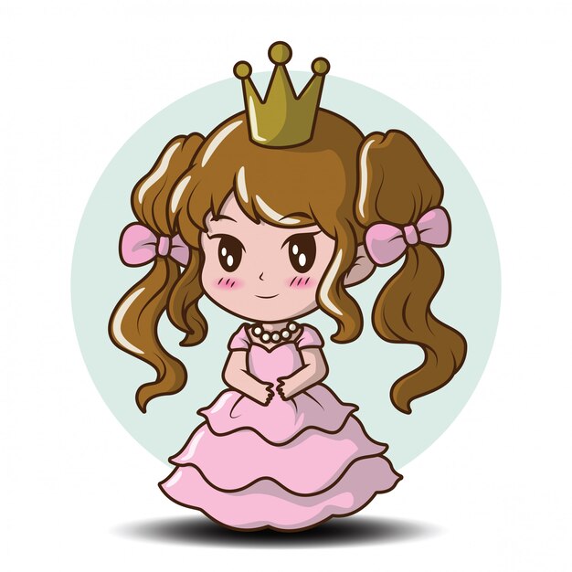 お姫様 おとぎ話の漫画のコンセプトを着てかわいい女の子 プレミアムベクター