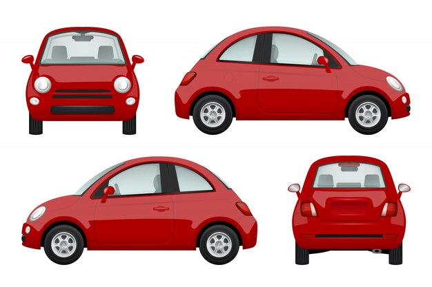 色の車 さまざまなリアルなイラスト車 プレミアムベクター