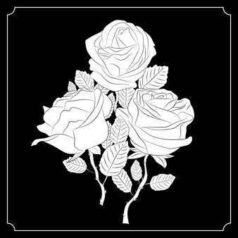 3​本​の​バラ​の​花束​。​黒​と​白​の​図面​。​書道​。​入れ墨​。​黒​の​背景​に​、​あなた​の​デザイン​の​ために​、​フレーム​に​。 10 eps
