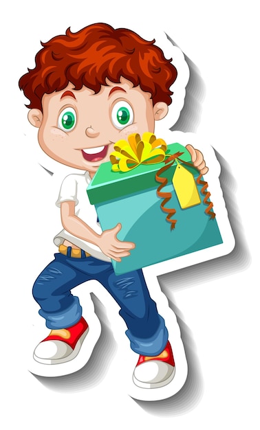 Мальчик держит подарочную коробку в мультяшном стиле