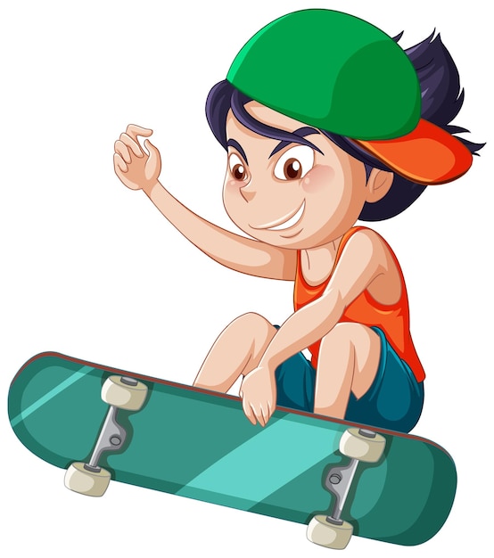 Бесплатное векторное изображение Мальчик играет на скейтборде на белом фоне