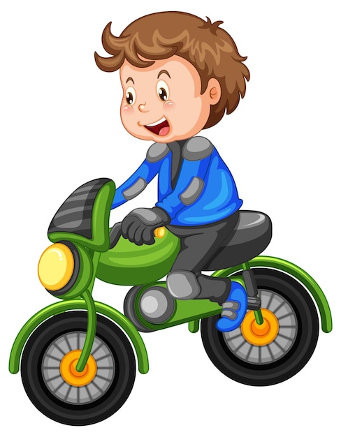 無料ベクター モトクロスバイクの漫画のキャラクターに乗る少年