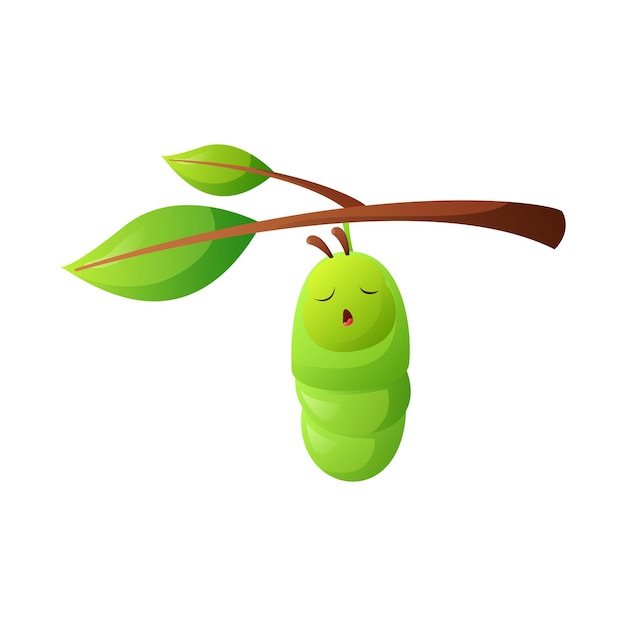 무료 벡터 나뭇가지에서 자고 있는 애벌레의 만화 삽화.