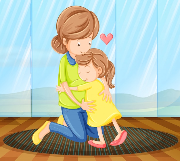 Бесплатное векторное изображение Ребенок обнимает маму
