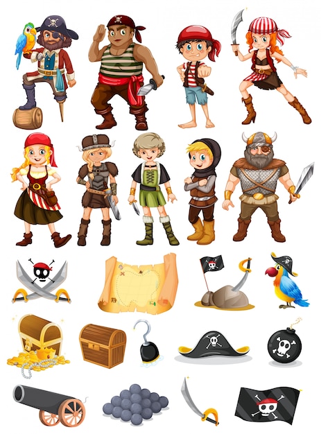 Бесплатное векторное изображение Коллекция всех вещей пиратов и викингов
