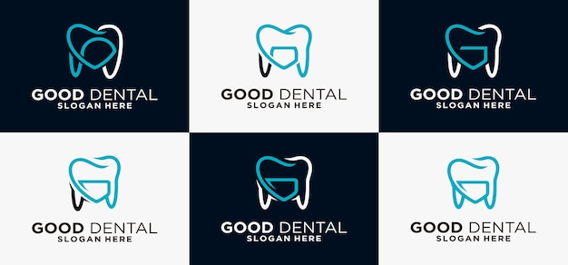 Коллекция шаблонов логотипов good dental в форме буквы g, шаблон логотипа буквы g в форме зубов