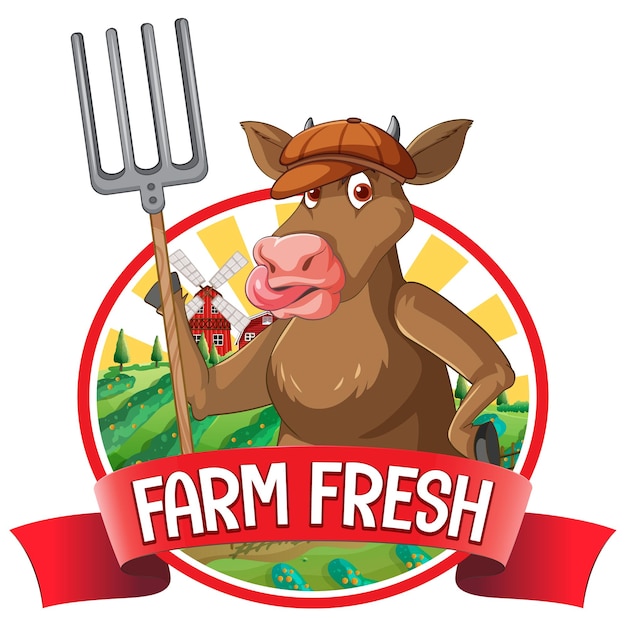 Бесплатное векторное изображение Корова с этикеткой farmfresh