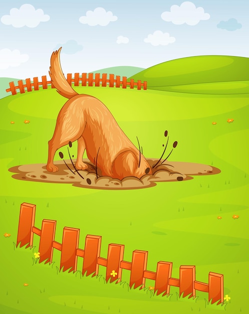 Бесплатное векторное изображение Собака роет яму в земле